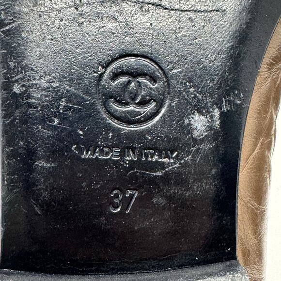 Chanel Metallic Bronze Leather Ballet Flats | CC Logo Ballerinas Size 37 | 6.5 - Picture 11 of 12